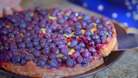 Blueberry Cake Sliced Being Served